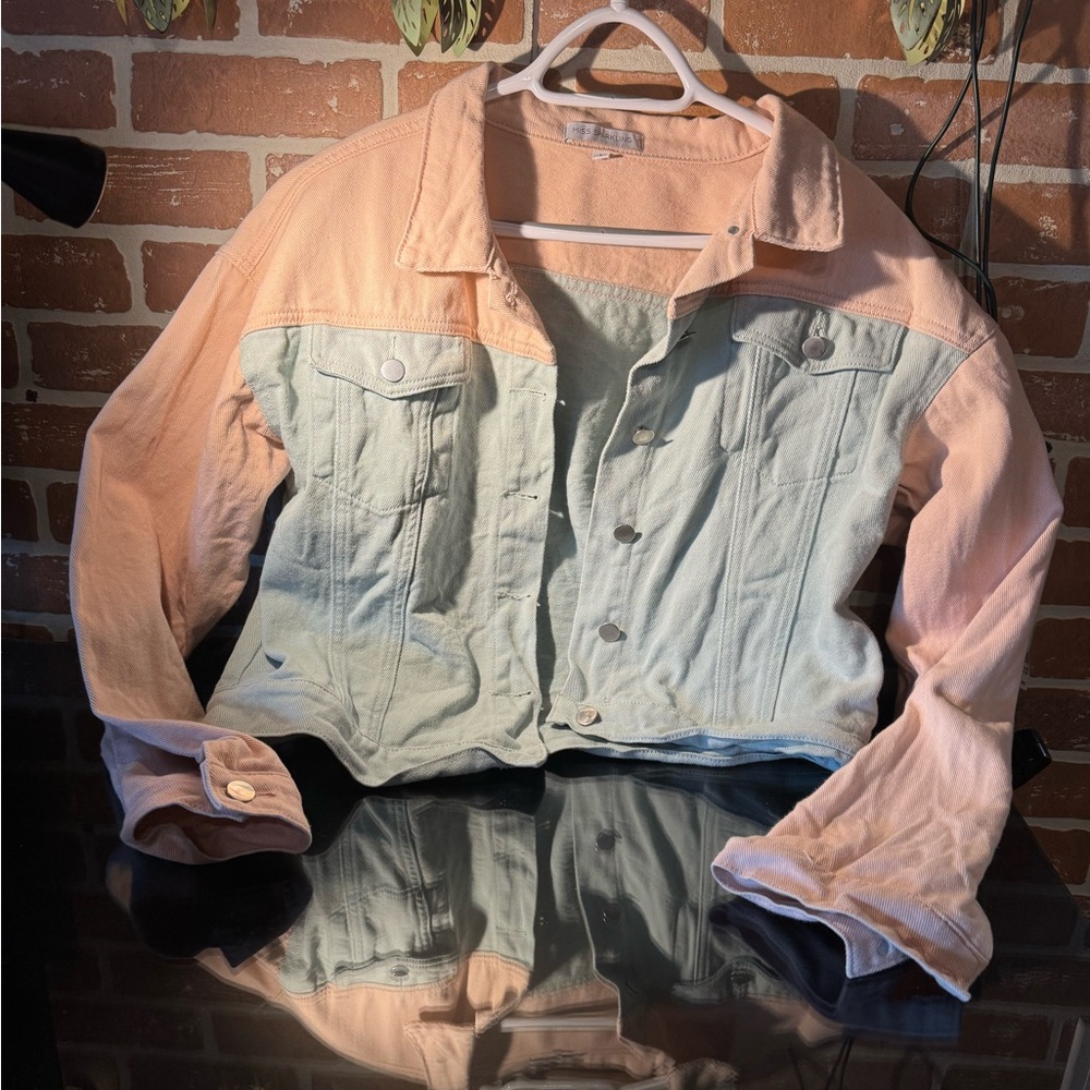 Pastel Pink and Blue Women's Denim Jacket